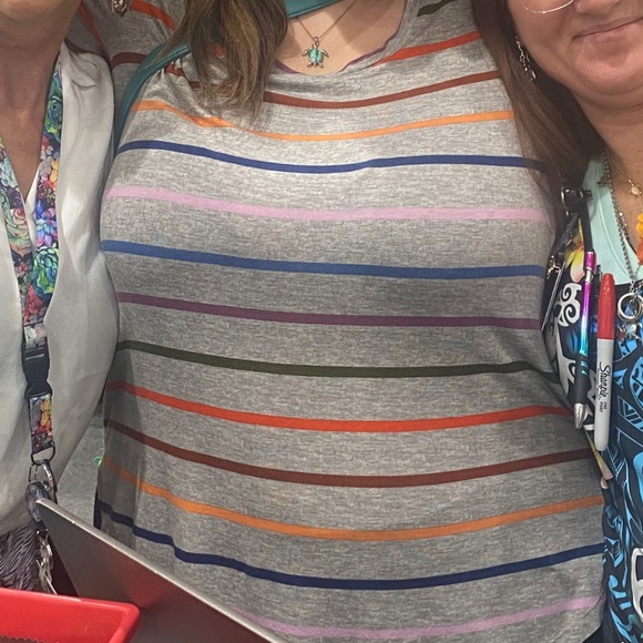 Maurice’s tunic tee grey with multi color stripes - Picture 1 of 2